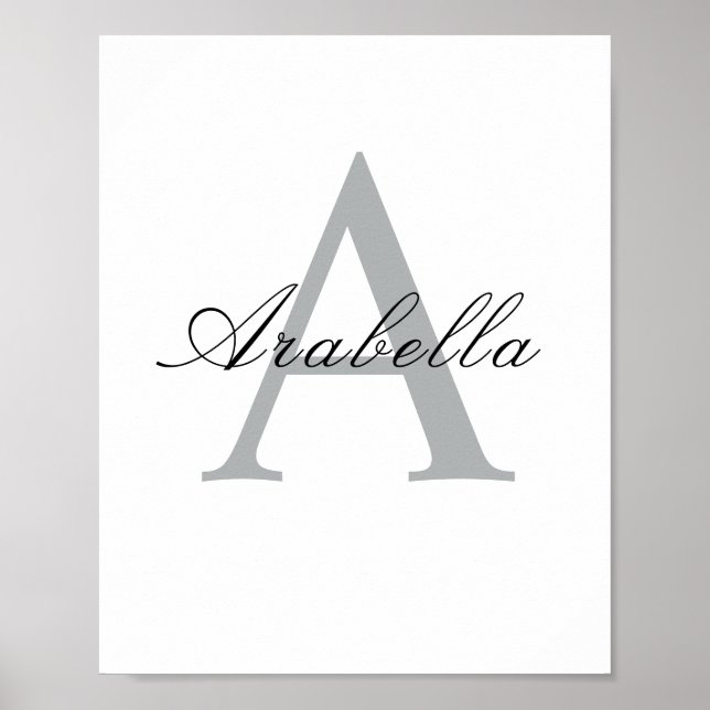 Póster Elegante nombre de monograma personalizado negro (Frente)