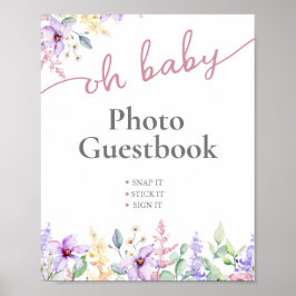 Póster Elegante Oh Baby Wildflower Photo Guest Book Rótul