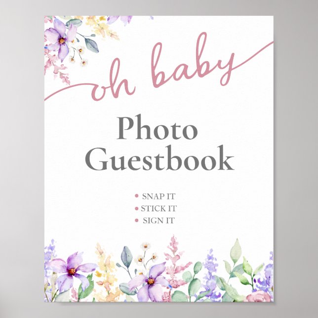 Póster Elegante Oh Baby Wildflower Photo Guest Book Rótul (Frente)