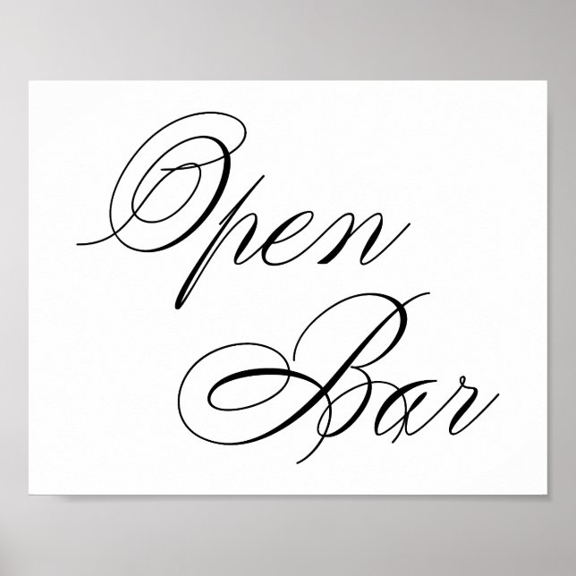Póster Elegante Open Bar Black Script | Tabla horizontal (Frente)