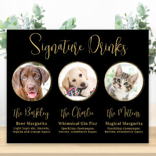 Póster Elegante Oro 3 Boda de foto Mascota bebidas con fi