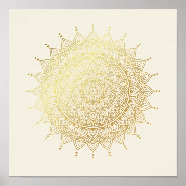 Póster Elegante oro en Cream Floral Henna Mandala (Frente)