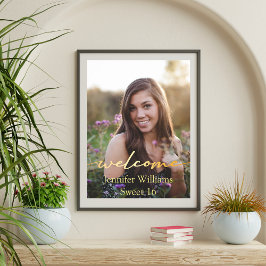 Póster elegante oro moderno dulce dulce 16 foto signo de