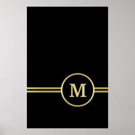 Póster Elegante oro Monograma personalizado sobre negro