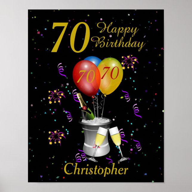 Póster Elegante oro negro en el 70 aniversario (Frente)