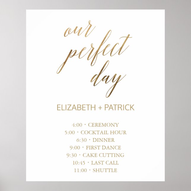 Póster Elegante Oro Nuestro perfecto Día de Eventos (Frente)