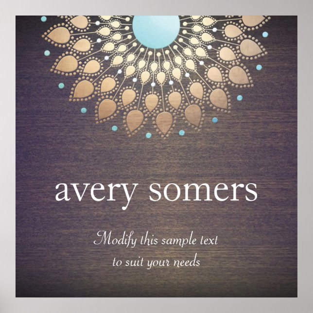 Póster Elegante Oro Ornate Lotus Mandala Madera (Frente)