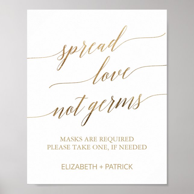 Póster Elegante Oro Spread Love Not Germs Mask Requerido (Frente)