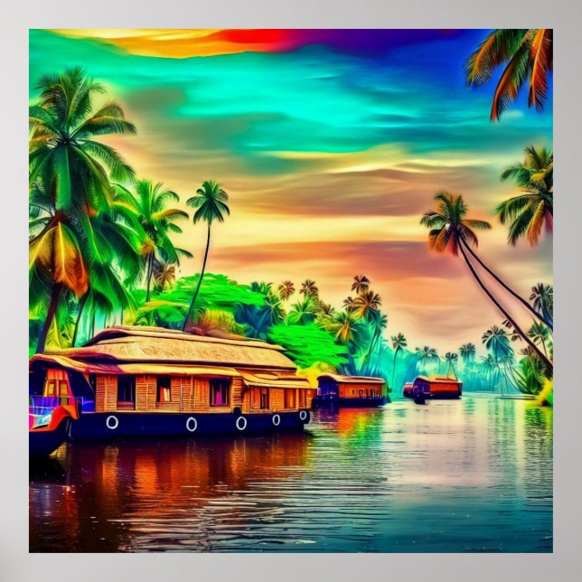 Póster Elegante paisaje natural de Kerala de cocoteros (Frente)