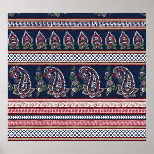 Póster Elegante Paisley de la Marina: Diseño de Fronteras