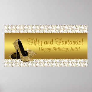 Póster Elegante pancarta de cumpleaños con tacón alto de