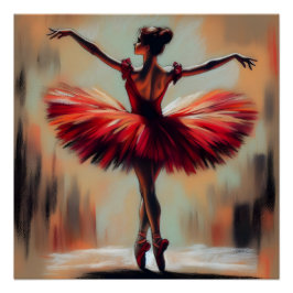 Póster Elegante Pastel Ballerina en Tutu Rojo