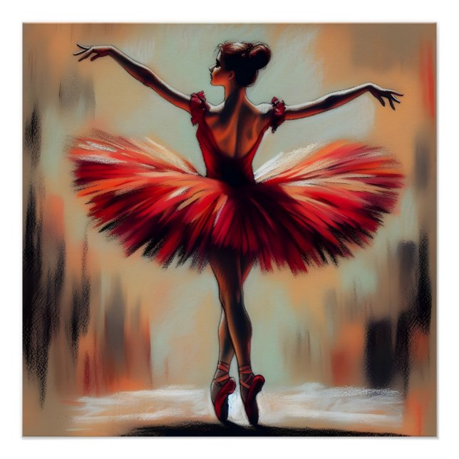 Póster Elegante Pastel Ballerina en Tutu Rojo (Anverso)