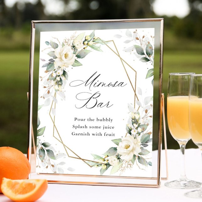 Póster Elegante Pastel Blanco Roses Eucalyptus Mimosa Bar (Subido por el creador)