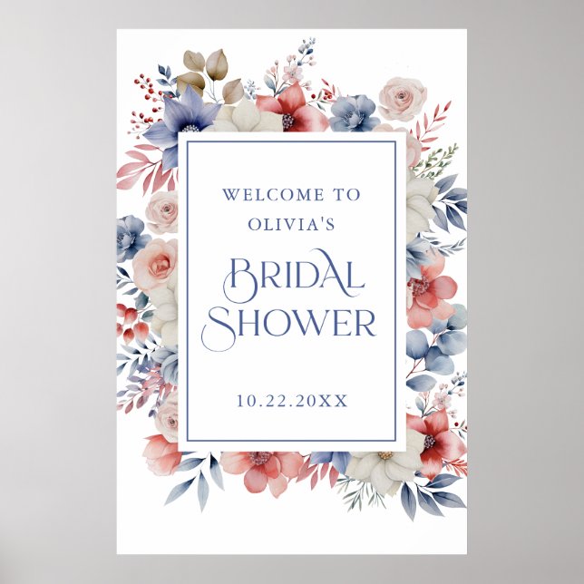 Póster Elegante Pastel Floral Bridal Ducha Bienvenida (Frente)