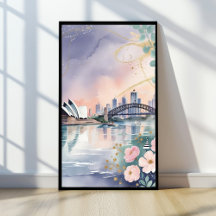 Elegante Pastel Sydney Skyline Watercolor Print