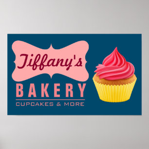 Póster Elegante Pastelería Retro Cute Cupcake Panadería R