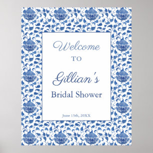 Póster Elegante patrón azul y blanco Bienvenida a la duch
