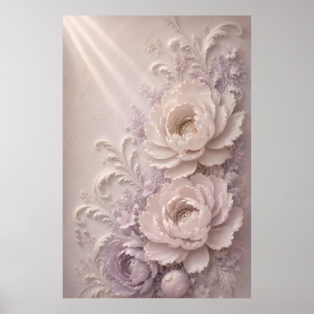 Póster Elegante patrón de rosa estampada en lavanda (Frente)