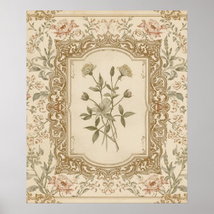 Póster Elegante Patrón Floral Grabado Francés Vintage