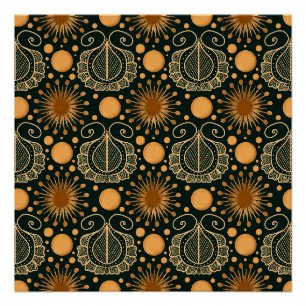 Póster Elegante patrón ornamental boho en oro