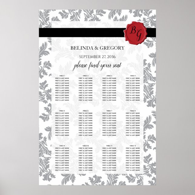 Póster Elegante patrón y gráfico de asientos del Boda de  (Frente)