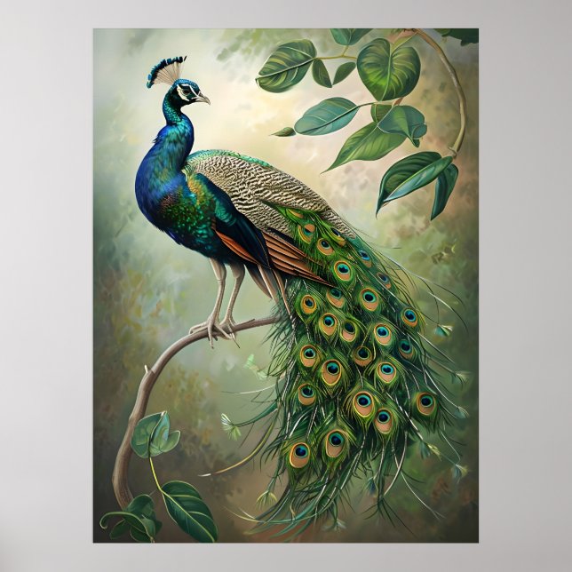 Póster Elegante Peacock Botanic Wall Art Print (Frente)