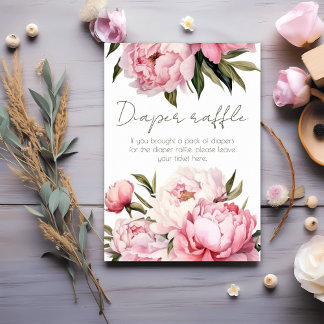 Póster Elegante peonías diaper raffle bebé ducha