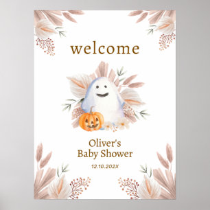 Póster Elegante Pequeño Boo Boho Fantasma Bienvenida Baby