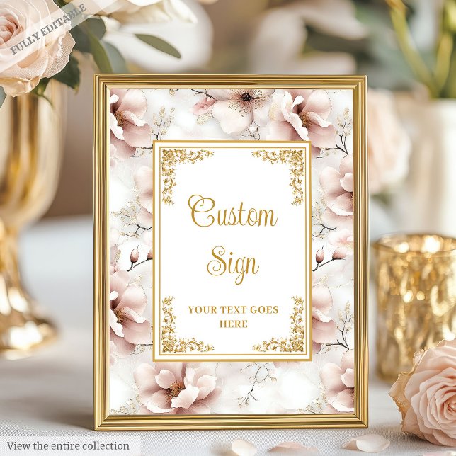 Póster Elegante personalizado boda  de flores rosadas pol (Elegant dusty pink flowers gold wedding custom Poster)
