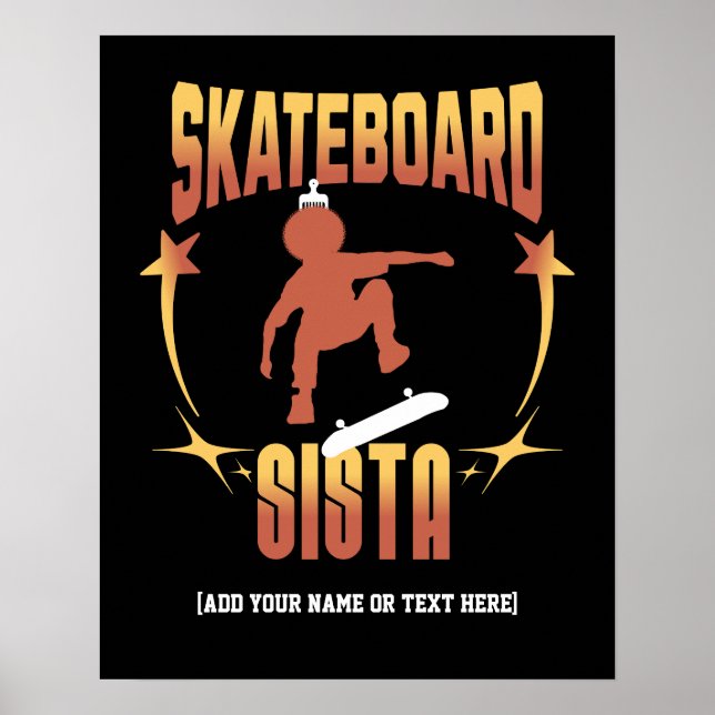 Póster Elegante Personalizado de Skateboarding SISTA Afro (Frente)