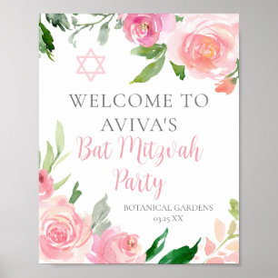 Póster Elegante Personalizado Fiesta de Bat Floral Rosa M