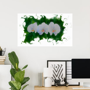 Póster Elegante pintura de orquídeas blancas con flores t