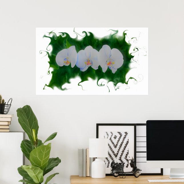 Póster Elegante pintura de orquídeas blancas con flores t (Oficina en casa)