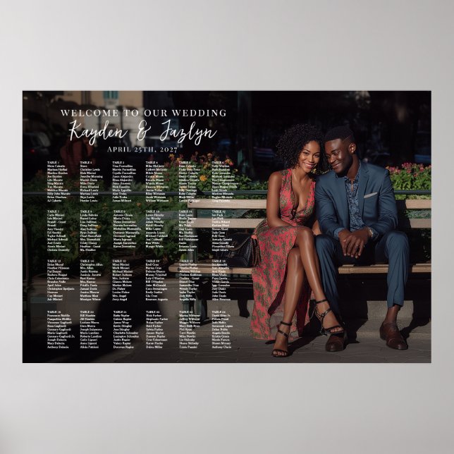 Póster Elegante plan de asientos para bodas de fotografía (Frente)