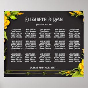 Póster Elegante plan de mesa de Boda floral amarillo