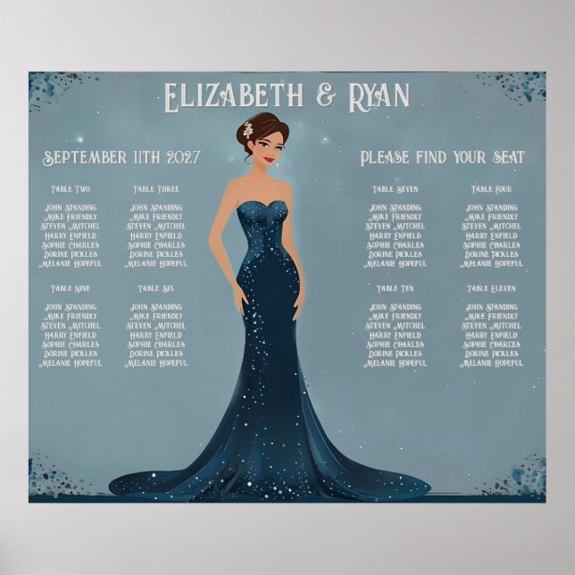 Póster Elegante plan de mesa de bodas (Frente)