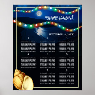 Póster Elegante plan de mesa de bodas en la playa ilumina
