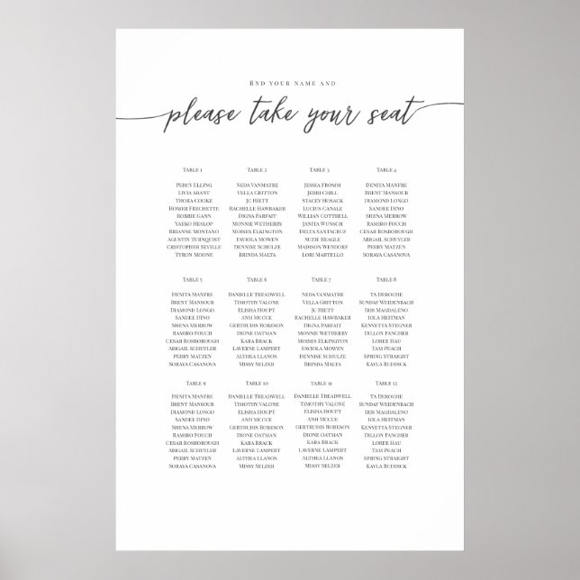 Póster Elegante plantilla de texto Plan de asiento, (Frente)