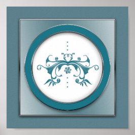 Póster Elegante Plaza Floral Azul/Gris Swirl. Imprimir