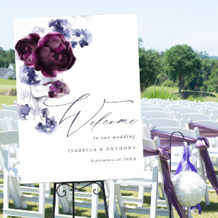 Póster Elegante Plum Purple & Indigo Blue Floral Boda
