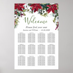 Póster Elegante Poinsettia 12 mesas Boda SILENCIO