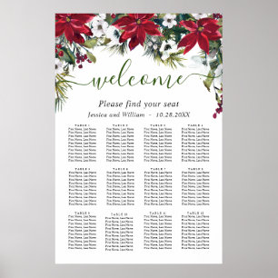 Póster Elegante Poinsettia 12 mesas Boda SILENCIO