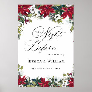 Póster Elegante Poinsettia Roja Cena de Ensayo de Boda Bi