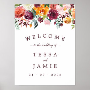 Póster Elegante Poster Boda de Floral de otoño romántico
