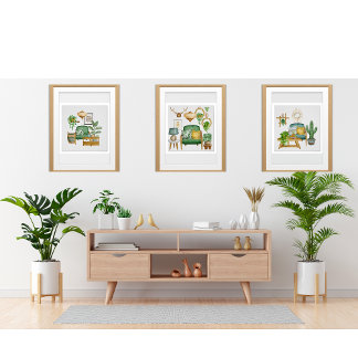 Póster Elegante Poster de acuarela Cactus Garden