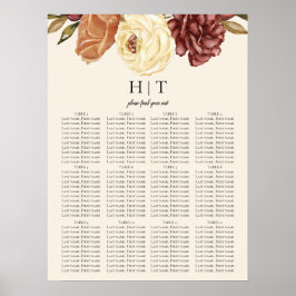 Póster Elegante Poster de asiento de Boda floral otoñal