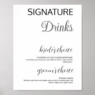 Póster Elegante Poster de bar Boda con bebidas blancas