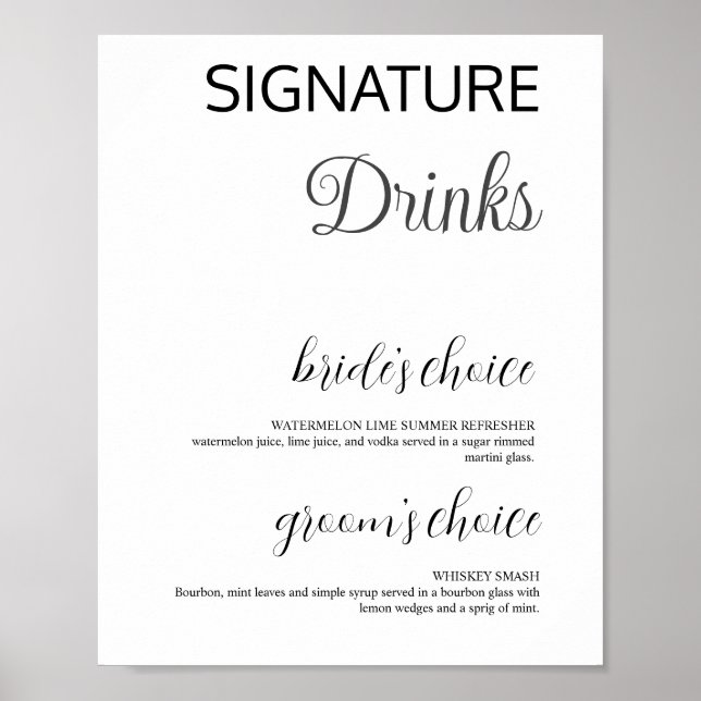 Póster Elegante Poster de bar Boda con bebidas blancas (Frente)