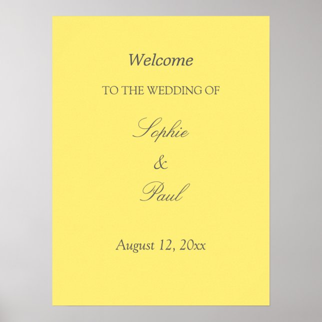 Póster Elegante Poster de bienvenida Boda amarillo con ma (Frente)